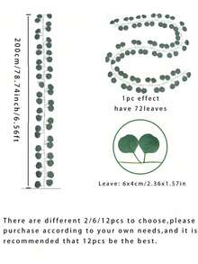 1pc/12pcs Artificial Eucalyptus Wreath, Fake Eucalyptus Leaves Garland Decor, Suitable For Wedding Backdrop, Fireplace Arch, Door Wall, Room Decoration, Simulated Vertical Vines - Green - View 12