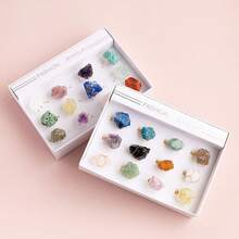 12pcs Natural Crystal Amethyst Raw Stone Ring Box Quartz Minerals Jewelry Quartz Women Fashion Ring Reiki Healing Jewelry Mother's Day Gift - 12-piece Ring Set - View 5