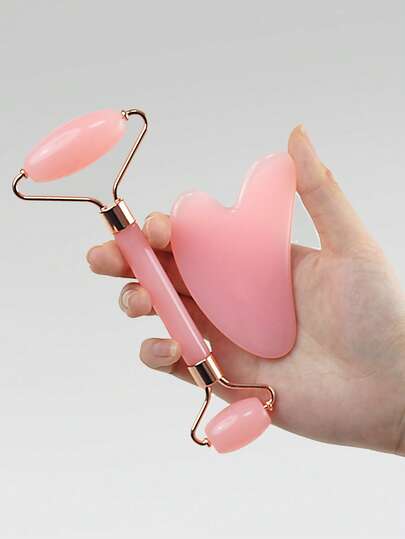 2pcs Facial Beauty Massage Tool Set, Double Roller, Triangle Scraper Body Massage Tool Set, Beauty, Skincare, SPA, Self-Care, Skincare Tools, Facial Care, Beautician Supplies, Massage, Facial Massage Tools, Facial Roller (Green/White/Pink)