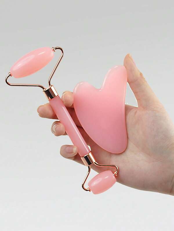 2pcs Facial Beauty Massage Tool Set, Double Roller, Triangle Scraper Body Massage Tool Set, Beauty, Skincare, SPA, Self-Care, Skincare Tools, Facial Care, Beautician Supplies, Massage, Facial Massage Tools, Facial Roller (Green/White/Pink)