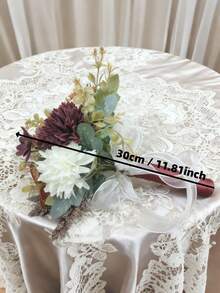 1件新娘伴娘捧花，人造金色玫瑰花束，婚礼派对装饰礼品 - 酒紅橙色 - 查看 6