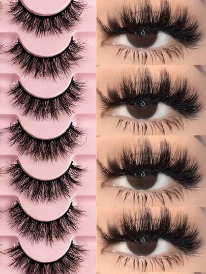 Hinarin 7 Pairs Luxury Fluffy Natural Criss-Cross False Eyelashes, Thick & Long, 3D Dimensional, Soft & Lightweight, Reusable, For Charming Eye Makeup