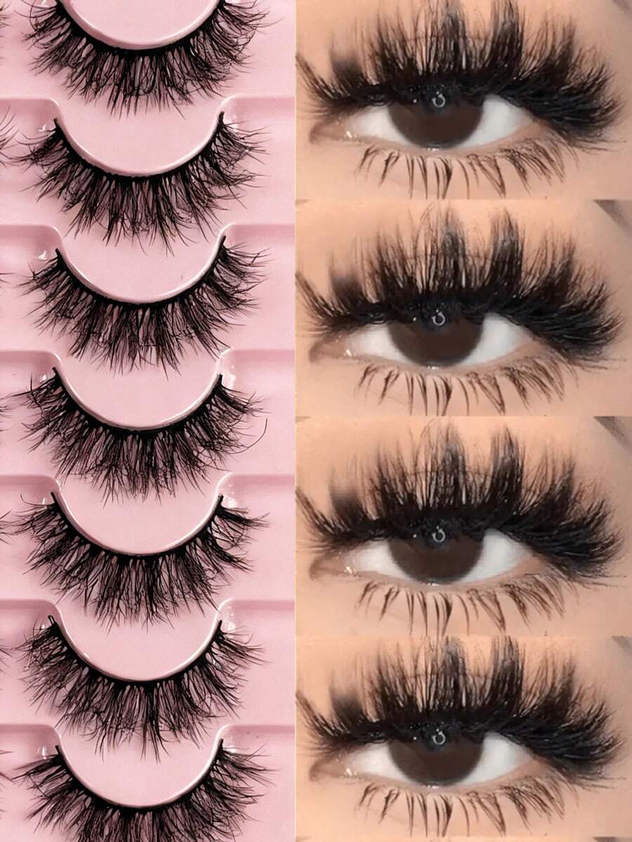Hinarin 7 Pairs Luxury Fluffy Natural Criss-Cross False Eyelashes, Thick & Long, 3D Dimensional, Soft & Lightweight, Reusable, For Charming Eye Makeup - Natural Lashes - View 1