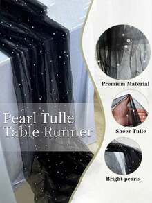 1Pc White Pearl Tulle Decorative Tablecloth,Boho Rustic Cheese Cloth Table Runner For Baby Shower Decoration Wedding Easter Summer Table Runner Baby Shower Family Decorations Gifts - Đen với ngọc trai - Xem 6