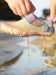 1 Pair Kids Breathable Hook And Loop Water Shoes, Suitable For Outdoor Sports, Amusement Parks, Beaches - Purple - View 5