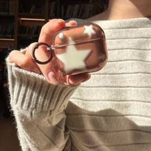 小众韩风透明棕色底座米色星星挂环耳机保护套,兼容 Pro 2、可爱简约苹果4代3代新款半女士耳机保护套 - 棕色 - 查看 8