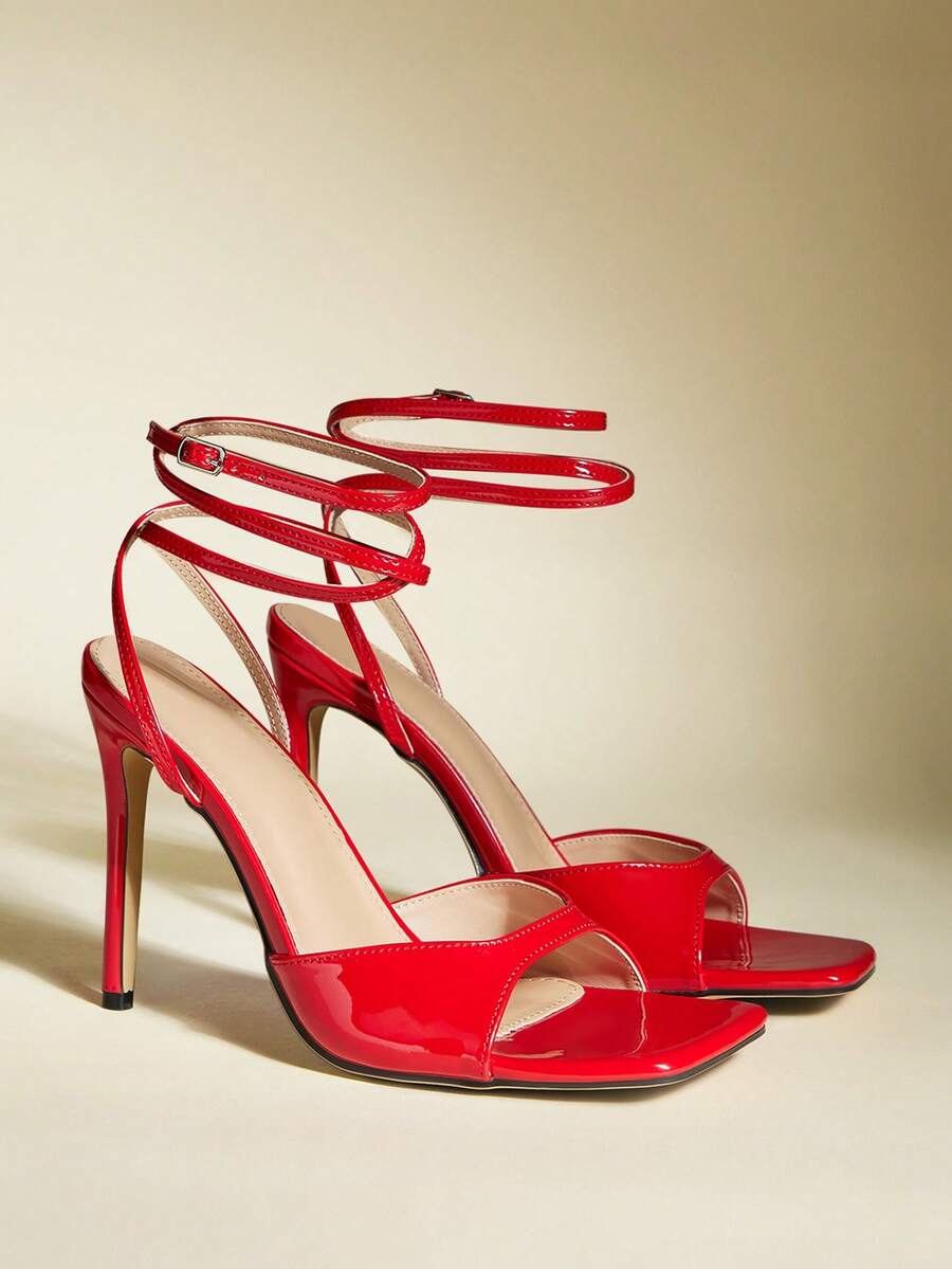 Women's Pointed Toe Strappy High Heel Sandals, Sexy & Fashionable, Suitable For Party Outfits - Red - View 1