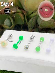 Morlyda Bộ 5 chiếc khuyên lưỡi dễ thương màu hồng hình kẹo mút, chất liệu thép không gỉ 14G, hình hoa anh đào, dâu tây, hoa hồng, hình ngôi sao, trái tim, hình bướm, thích hợp cho nữ và bé gái, quà tặng ngày Valentine, Giáng sinh, dự tiệc, kỳ nghỉ, đeo hàng ngày, trang sức xỏ khuyên cơ thể cho mùa hè, du lịch, đám cưới, tiệc tùng, sinh nhật, phối đồ hàng ngày, món quà tuyệt vời cho bạn bè, đeo hàng ngày dự tiệc, đi chơi đêm, tụ họp xã hội. - màu xanh lá - Xem 9