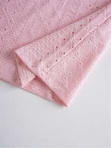 刺绣镂空方领T恤，休闲短袖褶皱前襟上衣，春夏款，女款粉色 - 粉色 - 查看 8