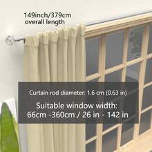 5/8英寸金属窗帘杆，配有装饰性透明水晶风格杆头，提供白色、黑色、金色、银色窗帘杆套装，可安装窗帘、薄纱、浴帘等。螺旋连接器可将长度从120厘米延长至379厘米，适用于26英寸至142英寸的窗户。安装简便，坚固耐用。这款窗帘杆适用于卧室、厨房、客厅、餐厅或办公室，风格现代优雅，视觉效果简洁美观！ - 彩色 - 查看 34