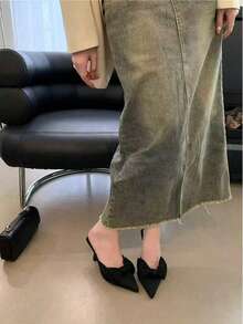 2025新款法式蝴蝶結尖頭細高跟女鞋涼鞋，黑色夏季戶外穿著仙女風細高跟鞋，適合派對、情人節禮物 - 黑色 - 查看 6
