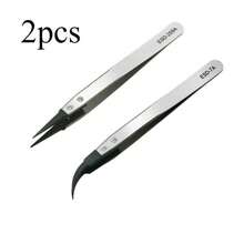 1/2支装防静电精密镊子，防静电尖端，重型金属结构，适用于电子产品、珠宝制作和手工艺品制作。 - C-銀色 - 查看 3