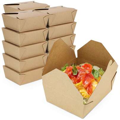 50/30/10pcs 48oz Takeout Boxes, Kraft Paper Disposable Lunch Boxes, Food Containers, Microwave , Leak-Proof And Grease-Proof, Suitable For Restaurants, Catering, Picnics And Parties