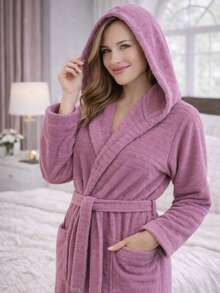 100% Cotton Unisex Bathrobe – Soft, Breathable Fabric With Comfortable Fit In S-M-L-XL Sizes MADE IN TURKEY - Rusty Rose - View 4