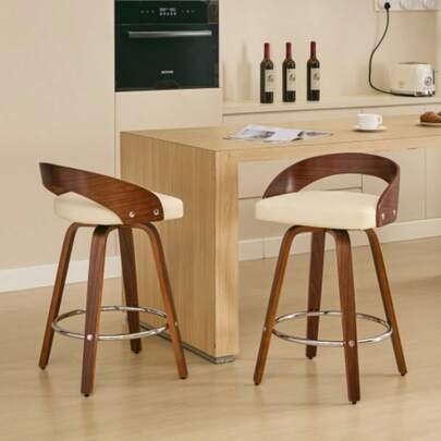 Set Of Bar Stools, Including Low-Back Swivel Bar Stools And Wooden Bar Chairs With Padded Seats, Seat Height 63 Cm (Bar Height 63 Cm In Beige), DE1854BG