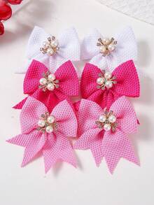 10个装女孩多色珍珠蝴蝶结布艺发夹，可爱公主甜美刘海夹，百搭日常及开学季发饰 - 彩色 - 查看 7