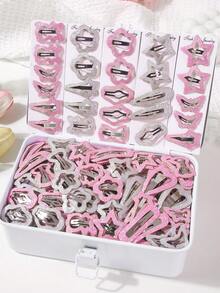 20pcs/Set Girls Pink & Silver Glitter Star, Heart, Meteor, Water Drop, Cloud, Bow, Bear Random Style Cute Princess BB Hair Clips, Bangs Hairpins, Everyday Use, Claw Clips, Snap Clip , Hair Barrettes, Hair Accessories For Women, Head Accessories - Multicolor - View 2