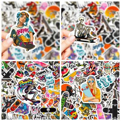 56 Stücke amerikanisches Straßen-Skateboard Totenkopf Graffiti Aufkleber Set, geeignet für Sammelalbum, Tagebuch, Laptop, Wasserflasche, Auto Glaubensbasiertes Design mit positiver Botschaft, tolles Geschenk