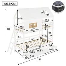 Våningssäng för barn med charmiga fönster och tak, en stadig ribbotten och stege, plus två stora lådor. Furu + MDF + plywood, vit + naturfärgad, 90 x 200 cm - Vitt - Visa 8