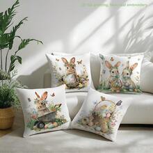 MEMNUN 4件套复活节花卉彩蛋篮小鸡兔子印花涤纶装饰枕套【不含枕芯】，尺寸：17.7*17.7英寸（45*45厘米）/19.69*19.69英寸（50*50厘米）/15.75*15.75英寸（40*40厘米），【单面印花】花卉蝴蝶彩蛋复活节春季主题抱枕套，房间装饰，家居装饰 - 彩色 - 查看 9