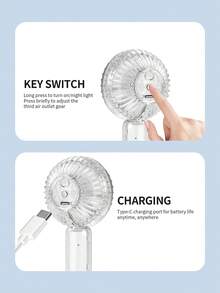 AOYI 1pc Rechargeable Handheld Mini Fan, 3-Speed Adjustable, Brushless Motor, Long Battery Life, Transparent, LED Light, USB Charging Cable - Multicolor - View 10