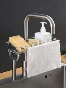 Kitchen Faucet Organizer Rack, No Drill Sink Sponge Drainer Holder, Home Sink Soap And Dishcloth Drainer Rack, Shower Caddy And Soap Holder, Adjustable Height, Can Hold Shower Gel, Shampoo And Soap - Multicolor - View 2