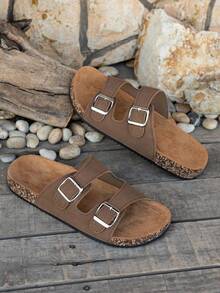 Sandalias casuales con doble hebilla para hombres, antideslizantes, aptas para caminar tanto en interiores como en exteriores - Marrón oscuro - Ver 6