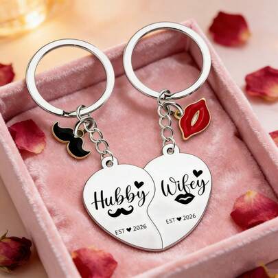 情侣款钥匙扣，2026 年 EST 纪念，浪漫情人节礼物，送给丈夫、妻子、未婚夫/未婚妻