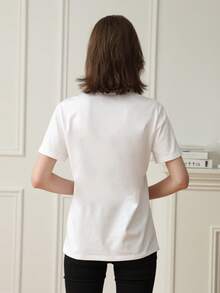 Áo thun nữ mùa hè mới, kiểu dáng đơn giản, in khẩu hiệu, cổ tròn, tay ngắn, dáng rộng, thời trang, thích hợp mặc hàng ngày và đi nghỉ mát. Áo thun nữ màu trắng. - trắng - Xem 8