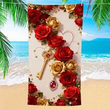 1 szt. Naszyjnik z kluczem w kolorze czerwonym i złotym, ultramiękki, duży ręcznik plażowy, superchłonny ręcznik kąpielowy, odpowiedni do podróży, basenu, nurkowania, surfingu, jogi, kempingu, dostępny w wielu rozmiarach, akcesoria plażowe na plażę, basen, podróże, kemping, wystrój łazienki do jogi - C - Zobacz 2