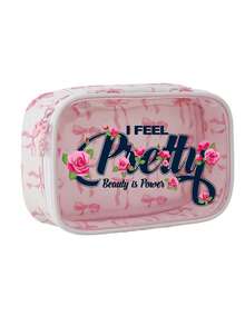 1个透明PU蝴蝶结造型化妆包，印有“我感觉很漂亮”和“美丽就是力量”字样。充满女性力量和自信风格，是一款时尚的化妆品收纳包。 - 彩色 - 查看 12