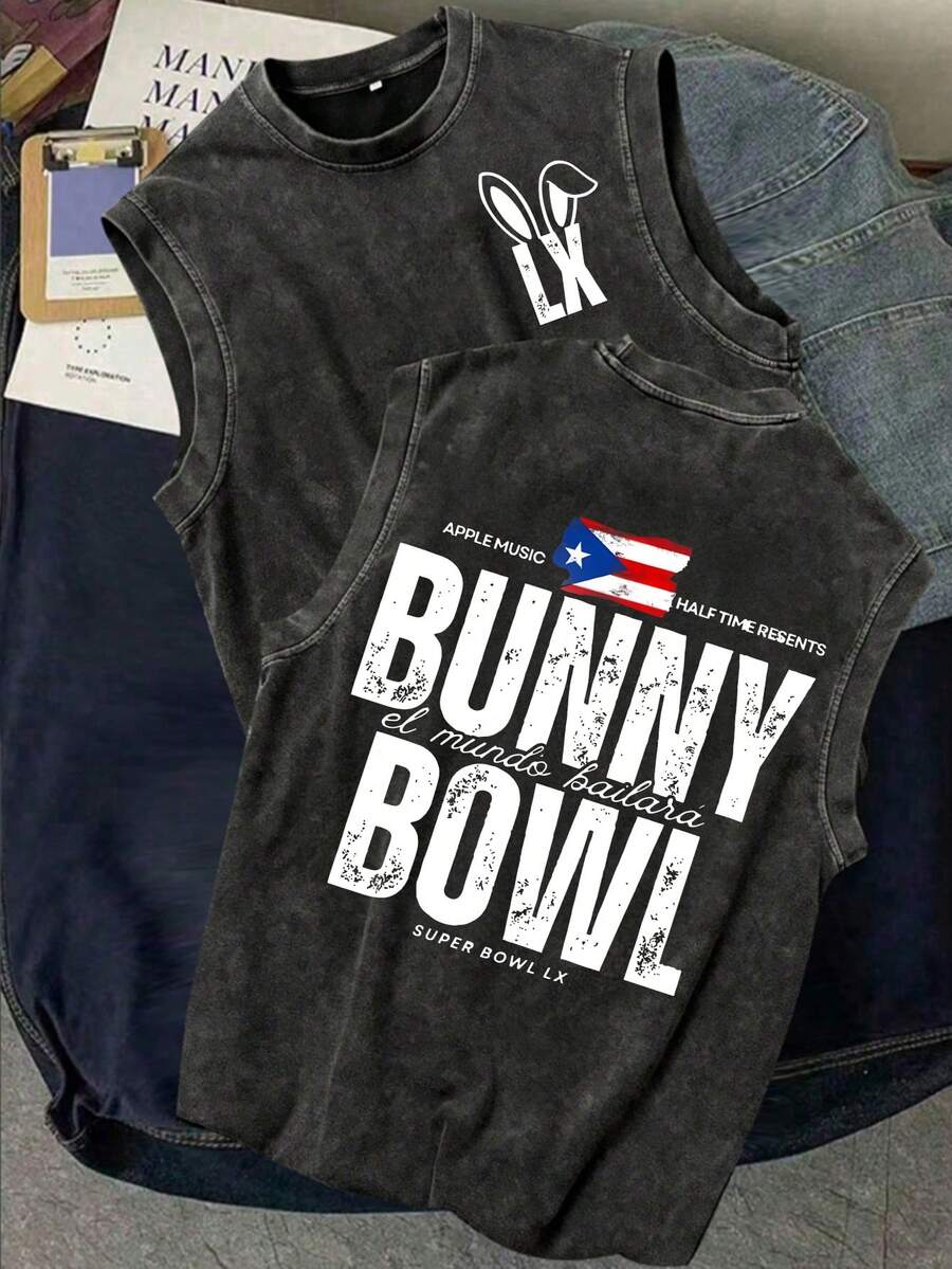 Faith Over Fear Printed  Men's Tank Top, 220g Heavyweight Pure Cotton Sleeveless Shirt, Soft And Comfortable Casual Lightweight Crew Neck Top Suitable For Daily Commuting, Gym Workouts, And Outdoor Activities In Spring And Summer. - 黑色9 - 查看 1