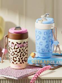 1pc Stylish Insulated Water Bottle/Coffee Cup, 2026 New Arrival, Portable Cute Gift Tumbler With Straw - Multicolor - View 2