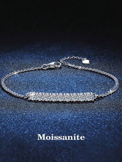 BLOVEMEE 1pc Luxury 925 Silver 0.9 Carat Moissanite Bracelet, Suitable For Women's Daily Wear, Wedding Anniversary, Mother's Day, Valentine's Day, Birthday, New Year Jewelry Gift