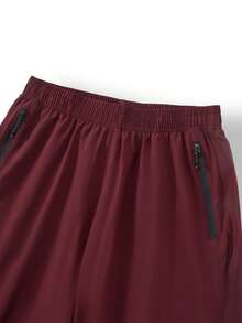 Two-Pack Of Men's Elastic Athletic Shorts With An Elastic Waistband And Zippered Pockets. Suitable For Sports, Fitness, Hiking, Outdoor Activities, Basketball, Soccer, Golf, Etc. A Great Gift For Men, Especially For Valentine's Day. - 酒紅+藏青 - 查看 6