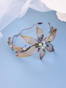 1pc Women's Handmade Blue Flower Crystal Headband, Ombre Color, Suitable For Daily Wear And Formal Occasions,Wedding Hair Accessories - 金色 - 查看 2