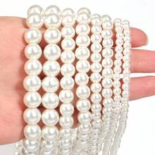 1串时尚白色贝壳珠，直径4-10毫米，圆形装饰珠，DIY手链配件 - 米色 - 查看 5