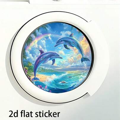 1张海洋主题装饰贴纸，可用于洗衣机罩装饰、家居窗户洗衣房装饰，为您的家增添色彩