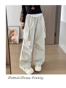 [New Sensation] Y2k Tops Korean Unnie Spring Clothes Summer Clothes Cargo Pants Bottoms Women's Pants Korean Fashion Knit Pants Sweatpants Office Casual Wide Pants Women's Pants Sweatshirt Spring Summer Domestic Shipping Comfortable To Wear Body Covering Straight Loose High Waist Elastic Stretch Available In Sizes To Suit Petite To Tall Women, And The Stretchy Elastic Waist Design Makes It Easy To Put On And Take Off. Clean And Sharp Cut. - Be - Xem 7