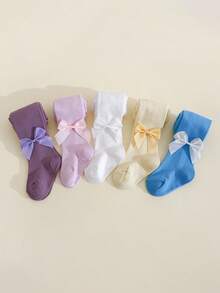 5pcs Girls' Bow Decor Versatile Casual Leggings/Tights, Suitable For All Seasons - Multicolor - View 5