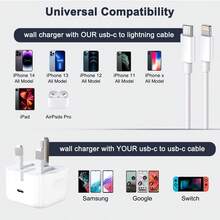 快速充電 純色 1-2 組 20W 快充充電器 英規插頭適配器 + 3.3FT/100cm USB-C 轉 Lightning 充電線，相容 14 13 12 Pro Max Plus 便攜充電套組 壁式充電器，高速旅行 PD 電源適配器 - 英規插(220-240V) - 查看 9