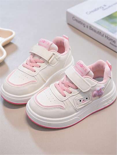 1双儿童休闲透气软底舒适卡通魔术贴运动鞋，女童时尚运动鞋，适合上学，春秋季