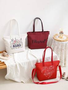 1pc Kids Letter Embroidered Polyester Handbag, Cute & Fashionable, Great Gift For Children On Valentine's Day - Multicolor - View 1