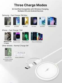 USB-C 15W 磁吸无线充电器，兼容苹果手机 12/13/14/15/16/17 系列；磁吸无线充电器；磁吸无线充电板，兼容苹果手机 17/16/15/14/13/12/11 Pro Max；迷你桌面充电器；USB-A PD 磁吸快充站 - 白色 - 查看 11