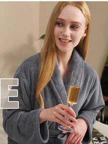 1 Women's Hooded Wool Robe, Soft And Warm Fluffy Bathrobe With Pockets, Thick Flannel Nightgown, Long Sleeved Bathrobe - Grey - View 2