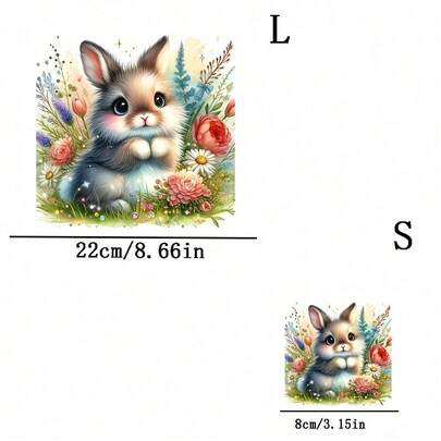 1pc/2pcs/3pcs Cute Rabbit In Floral Patch, Heat Transfer Sticker For DIY T-Shirt, Sweatshirt, Jeans, Hoodie, Backpack, Jacket, Handbag, Pillow