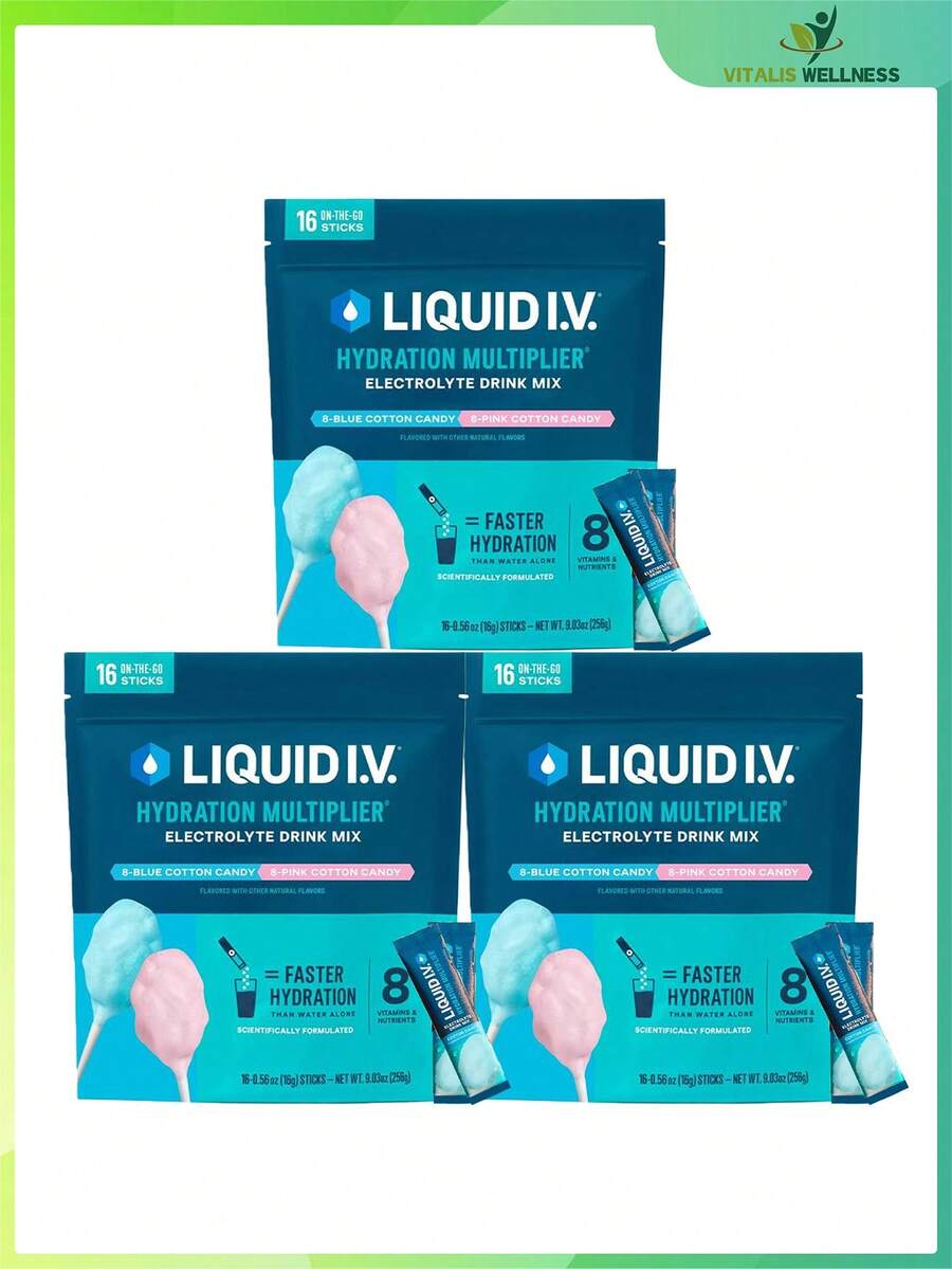 Liquid I.V. Hydration Multiplier - Cotton Candy - Hydration Powder Packets | Electrolyte Powder Drink Mix | Convenient Single-Serving Sticks | 8 Vitamins & Nutrients | 1 Pack (16 Servings) - 3 cái - Xem 1