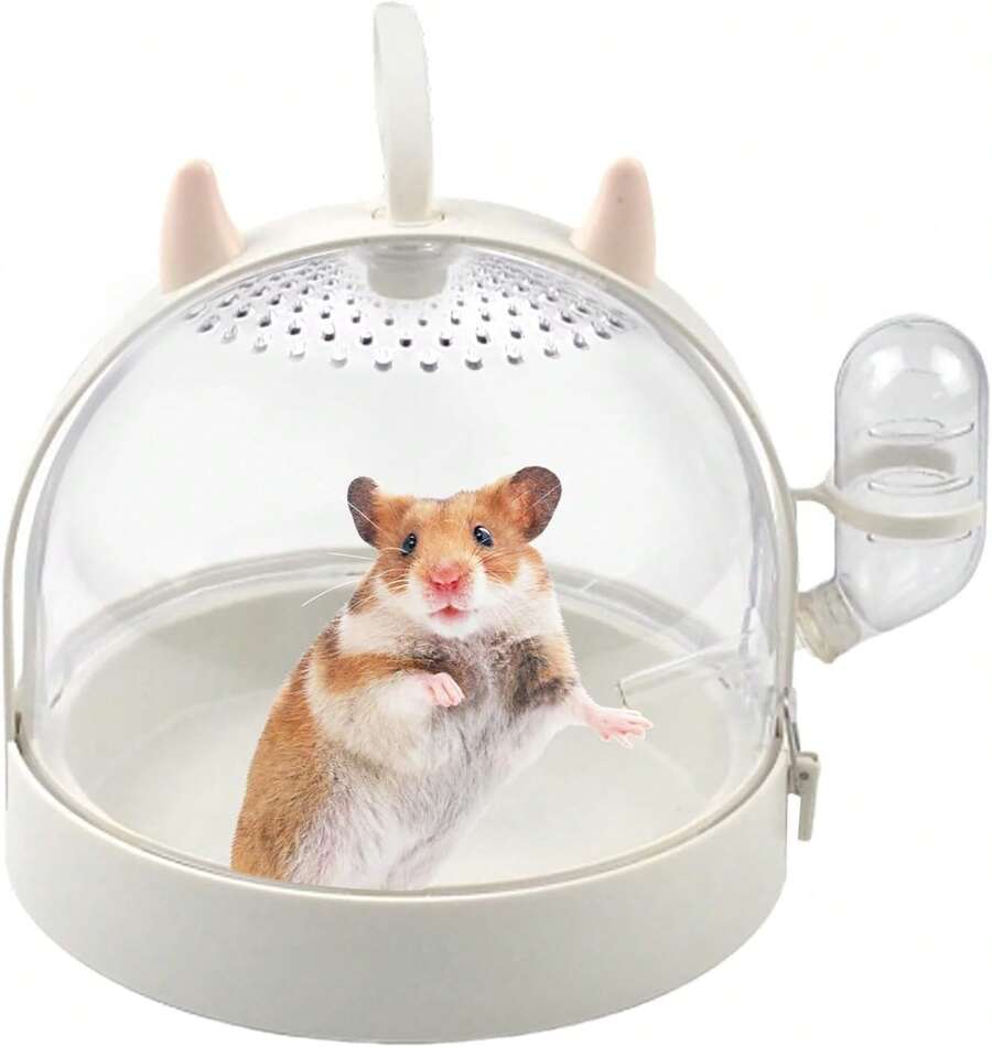 Portable Small Pet Travel Cage With Water Bottle - Ideal For Hamsters, Guinea Pigs & More (White) - White - View 1