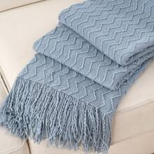 Bluish Grey Throw Blanket For Couch, Textured Knit Throw, Boho Blankets And Throws For Sofa Bed Living Room Decor, Outdoor Throw Blanket, 50"X60" - Bluish Grey - 查看 2