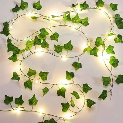 10m/100 LED Battery Powered Green Leaf Fairy Lights, Warm Tone, Suitable For Home, Bedroom, Wedding, Party, Christmas Decor, Illuminated Artificial Plant Wreath, Halloween And Christmas Decor, Battery Operated Fairy Lights For Bedroom, Wedding Table Decor, Indoor Holiday Wreath Fairy Lights